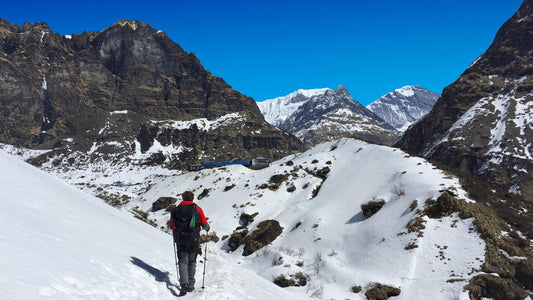 man mountaineers the Himalayan seeing great mountainous view