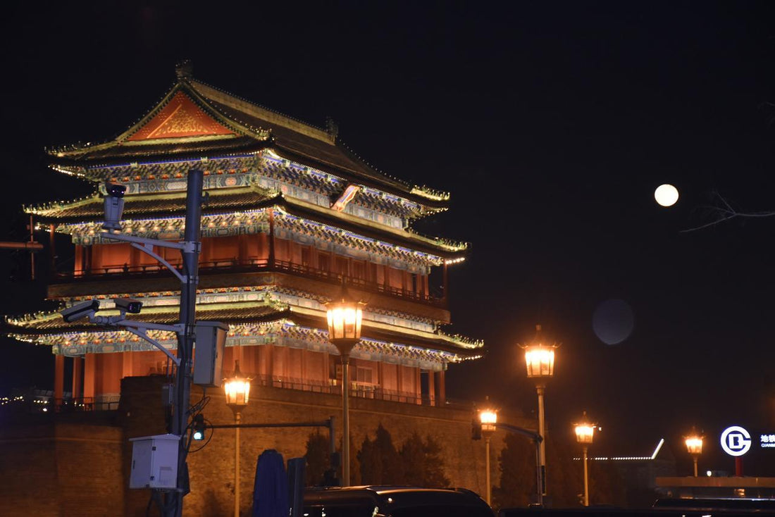one of the symbolic ancient beijing temple at night with bright light 