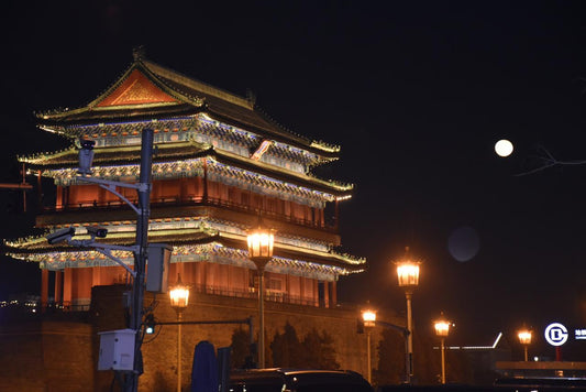 one of the symbolic ancient beijing temple at night with bright light 